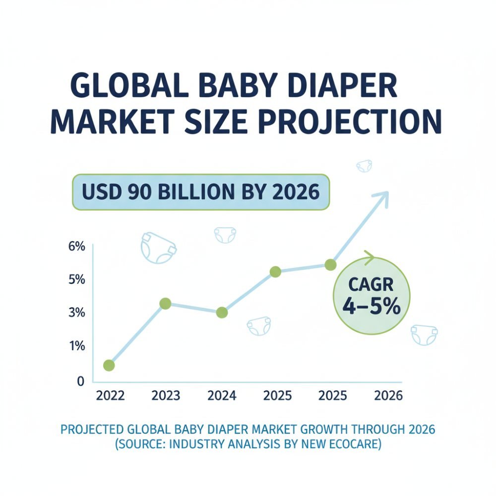 Прогнозируемый рост мирового рынка детских подгузников до 2026 года (Источник - отраслевой анализ компании New EcoCare)